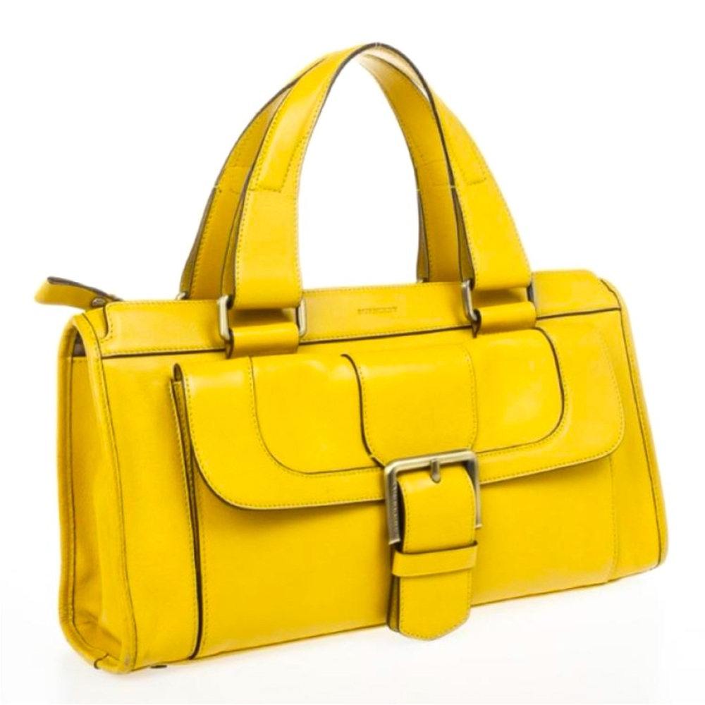 Vintage Burberry shoulder bag - mustard yellow, leather, Y2K